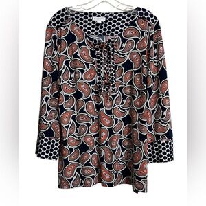 Charter Club PETITE Women’s Geometric  Tunic Blouse Top PL 3/4 Sleeves NICE